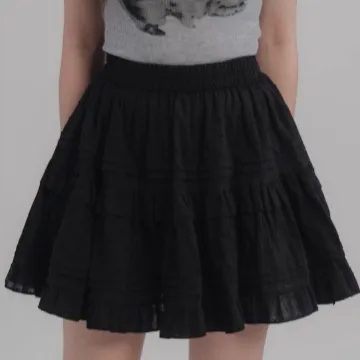 Color Elastic Waist Cake Skirt Half Body Skirt For Women Japanese Black - Shop at LoveMi