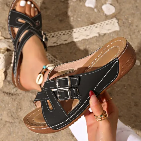 Plus Size Slippers Women's Peep Toe Platform Fashion Black - Shop at LoveMi
