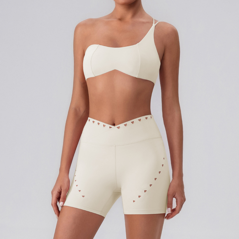 Herringbone Shoulder Top Quick-drying With Chest Pad Sports Bra Seamless Yoga Clothes Shorts Cropped Pants V Waist Two-piece Suit