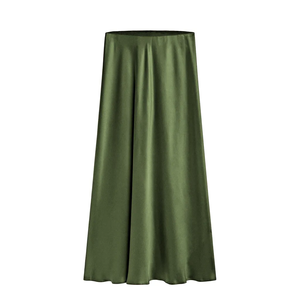 Women's Skirt High Waist Elastic Split - Army Green
