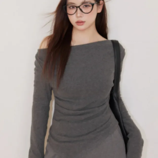 One Shoulder Top, Soft And Sticky Half Skirt, Slimming Pants Set Grey - Shop at LoveMi
