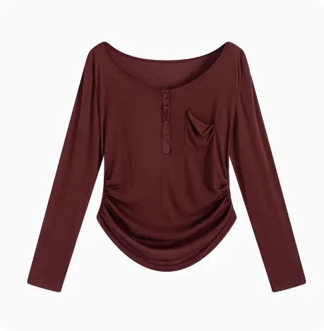 Sweet And Spicy Slimming Long Sleeved Top Slimming Dress Set Wine Red Top - Shop at LoveMi