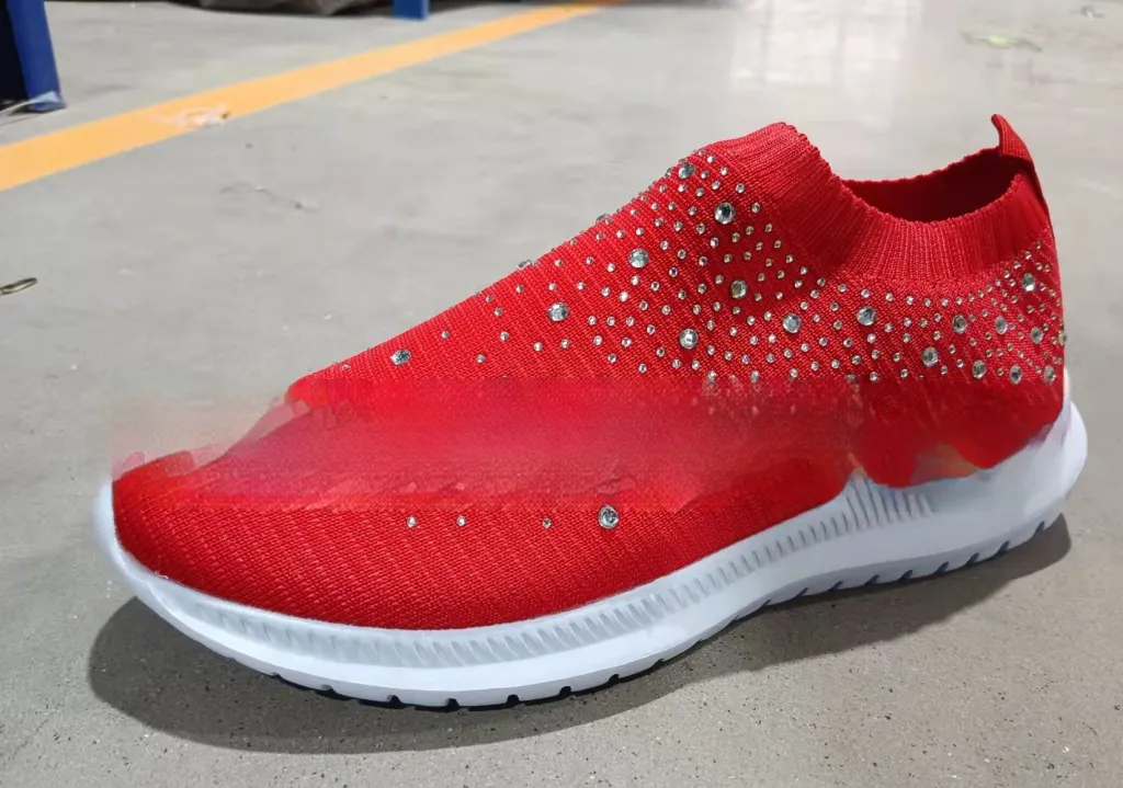 Trendy Set Of Feet Socks Elastic Casual Shoes Fashion Personality Rhinestone Flying Shoes - Red