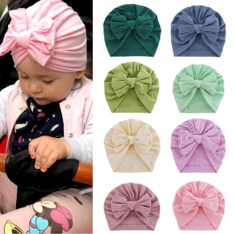 Hooded Hat with Bowknot Wrapped Turban Solid Color Hat