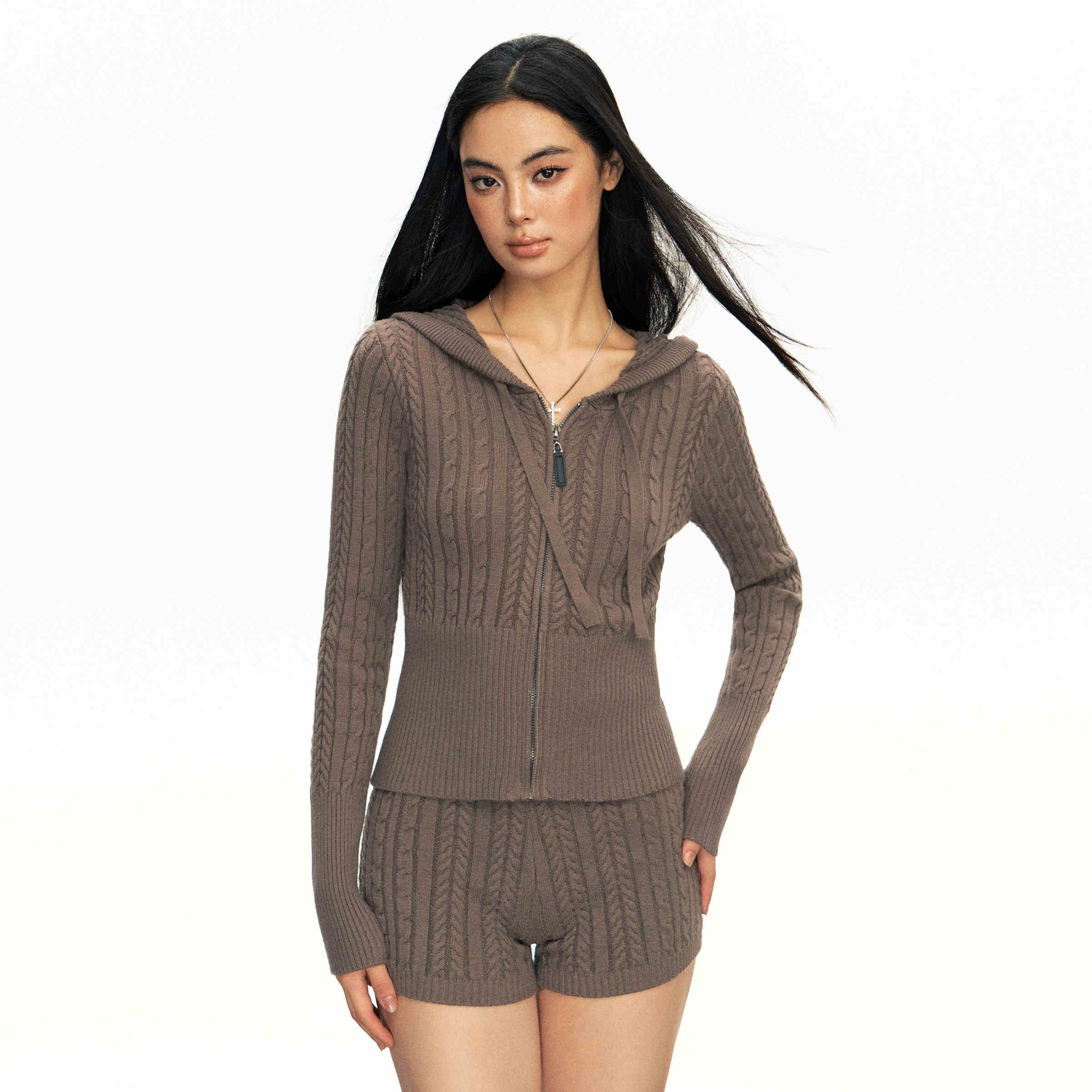 American Retro Hooded Knit Cardigan Women's Knitted Slim Fit Sweater Coat - Image 6