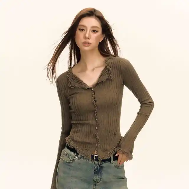 Retro Design Knitted New Top Slim Fit Sweater Brown - Shop at LoveMi