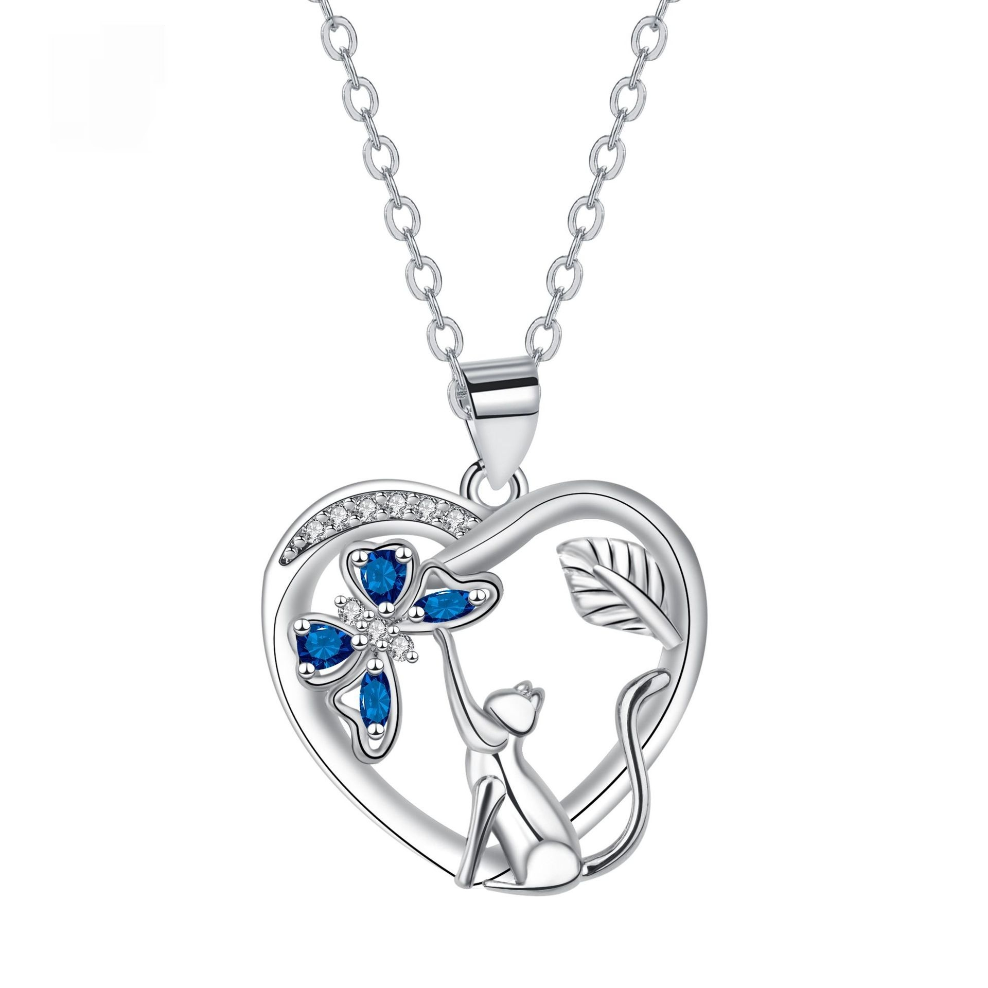 Heart-shaped Pet Cat Necklace Clavicle Chain Female