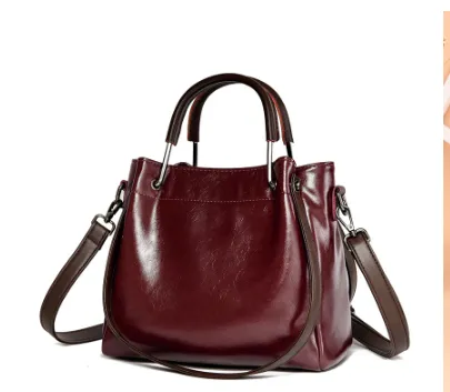 Bags Handbags Korean Fashion Women's Bags Soft Leather Retro Bucket Bag Handbag Red - Shop at LoveMi
