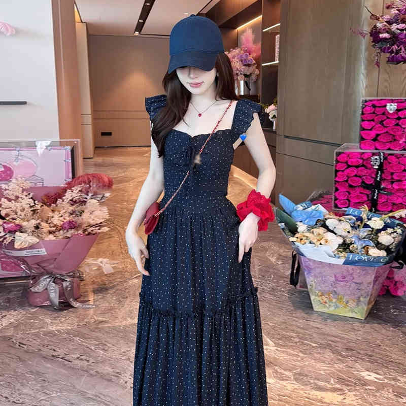 Polka Dot Flying Sleeve Sling Bow Backless Dress