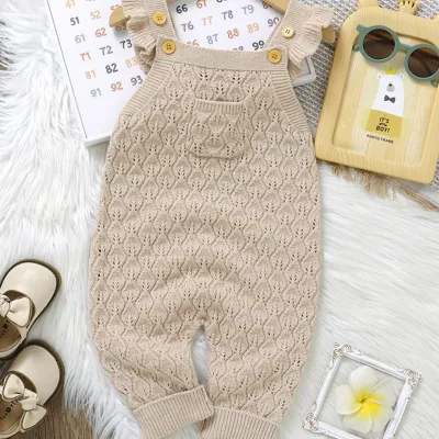 Autumn And Winter Infant Solid Color Flounced Sleeve Sling One-piece Rompers Jumpsuit