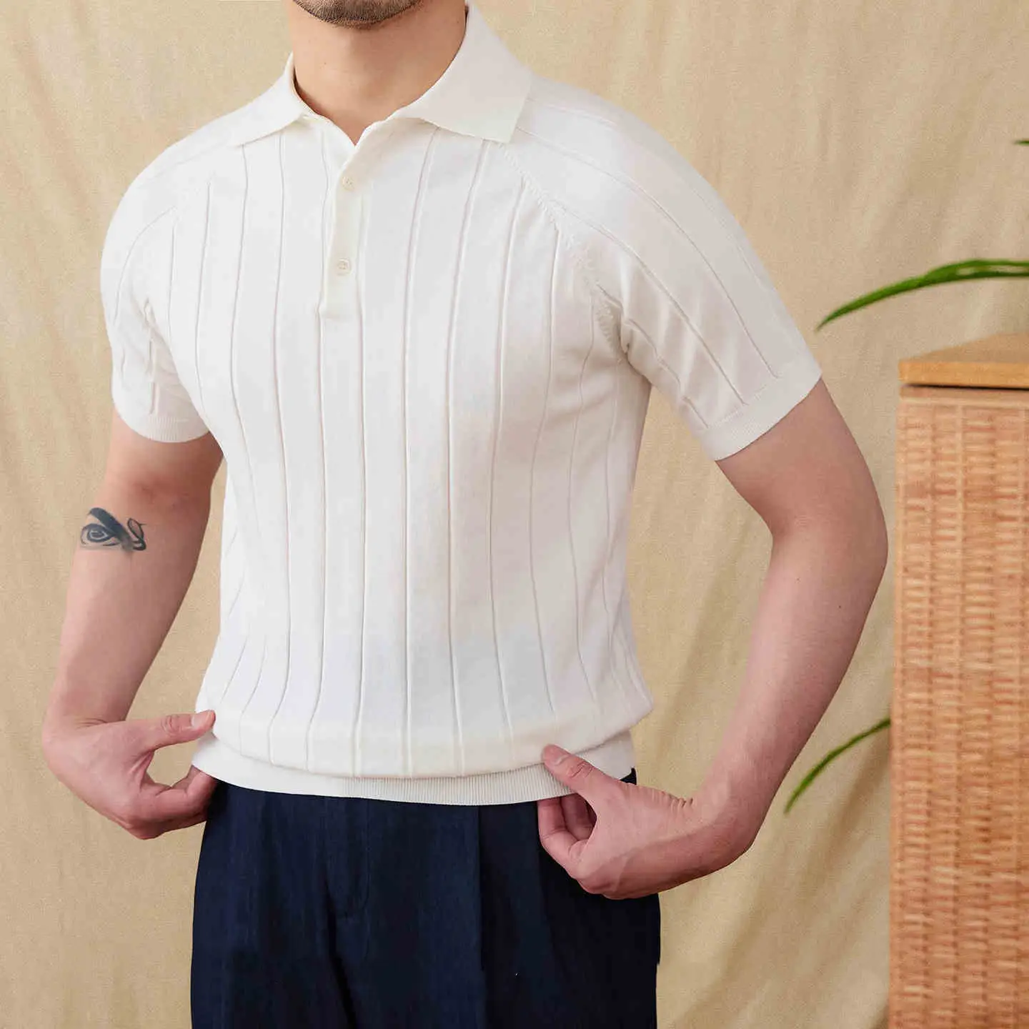 All-matching Slim Fit Sunken Stripe Knitwear