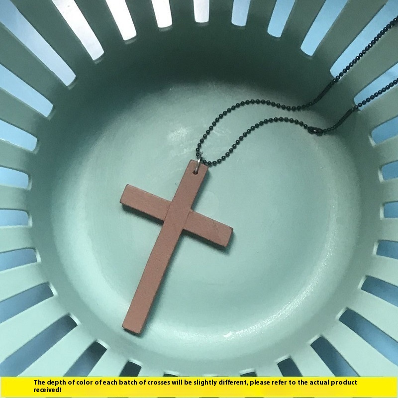 Wooden Cross Necklace Men's And Women's Long Sweater Chain