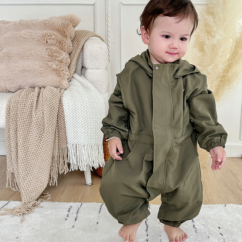 New Boys And Girls Hooded Work Clothes Jumpsuit Western Style Romper