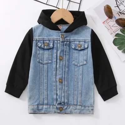 European And American Boy Hooded Raglan Denim Coat
