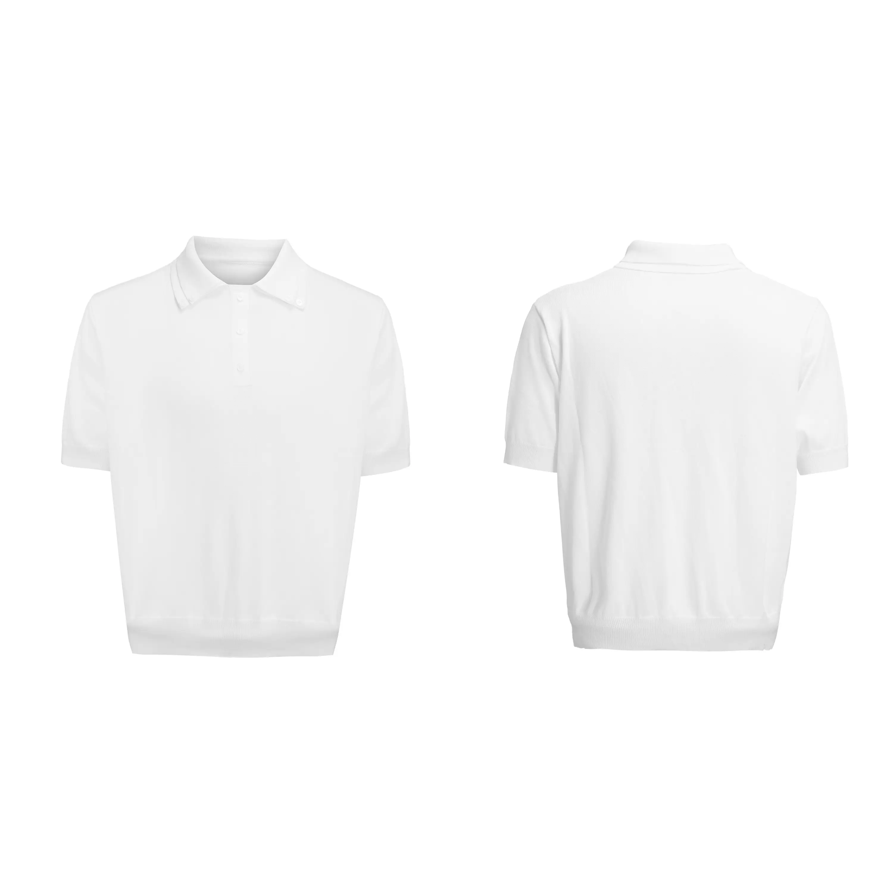 Ice Feeling Slim Knit Short Sleeve Double Collar Design Thread