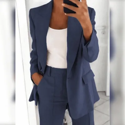 Lapel Slim fit Cardigan Graceful Suit Jacket Dark Blue Tops - Shop at LoveMi