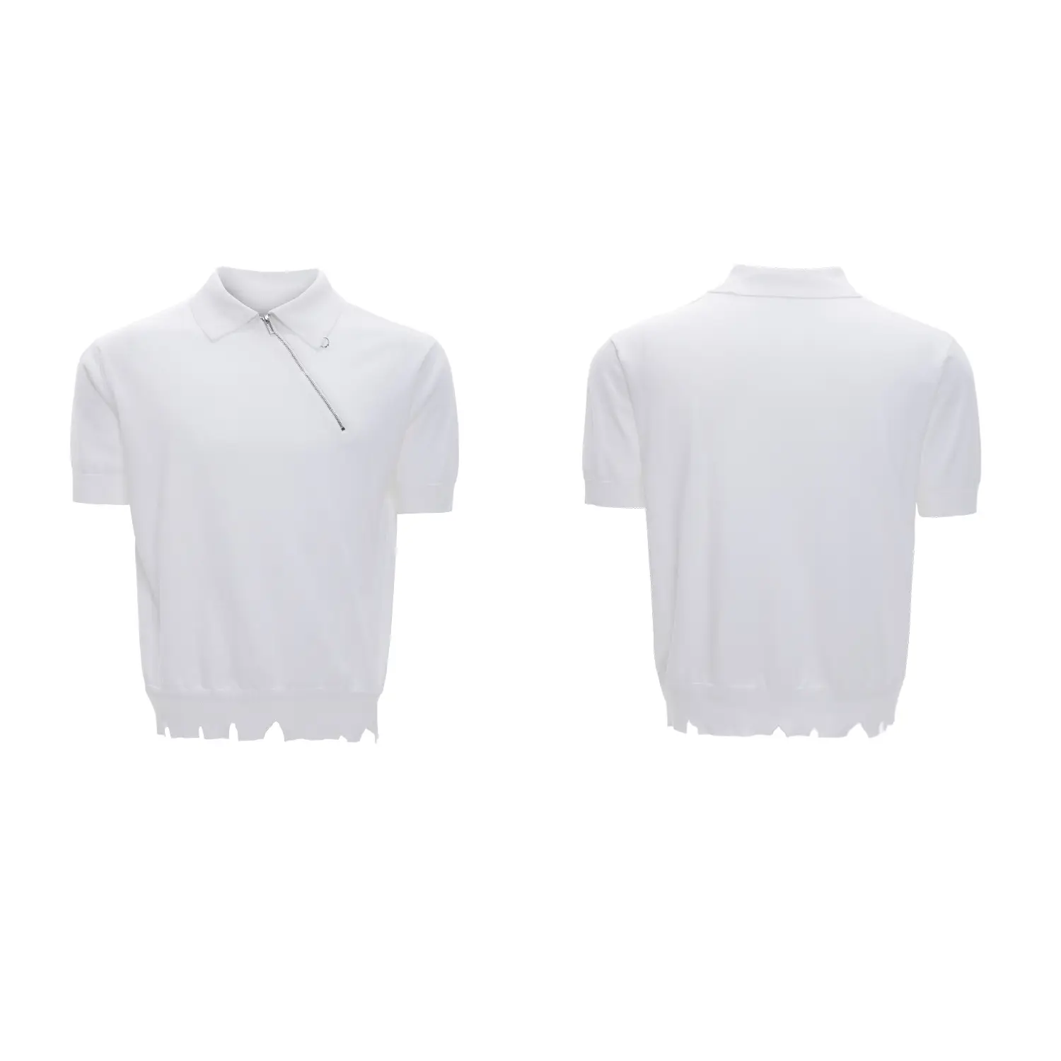 Ice-feeling Slim-fit Knitted Polo Shirt Oblique Zipper