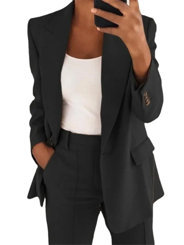 Lapel Slim fit Cardigan Graceful Suit Jacket Black Tops - Shop at LoveMi