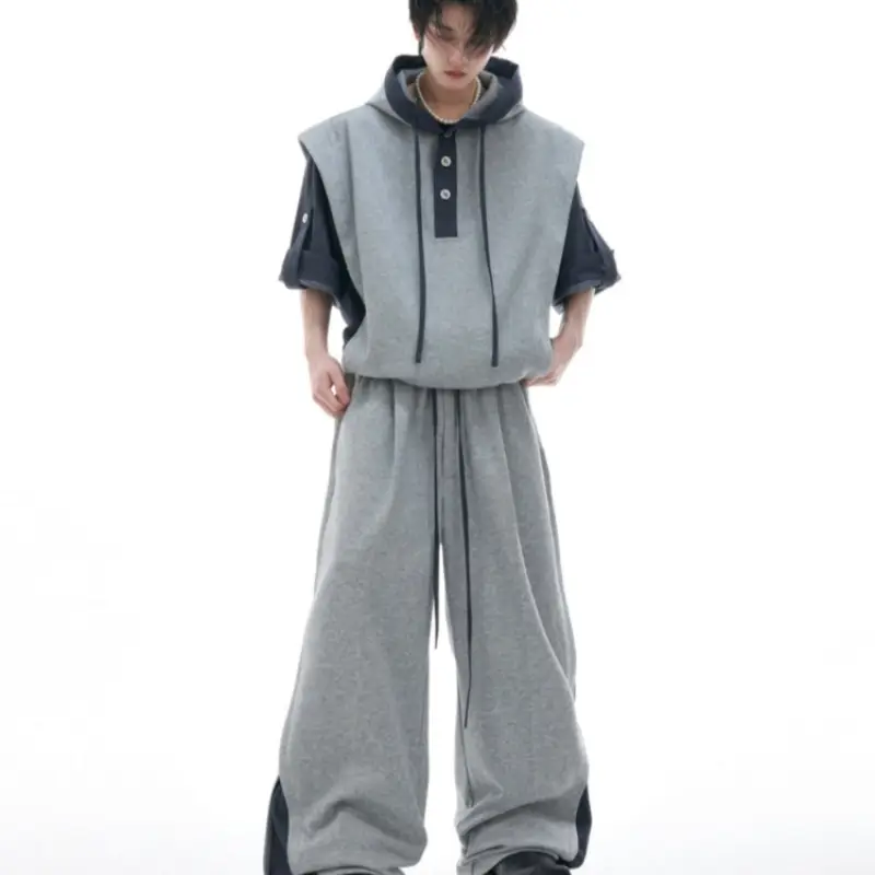 Hooded Three-dimensional Stitching Short Sleeve Heavy Industry Sports Leisure Suit