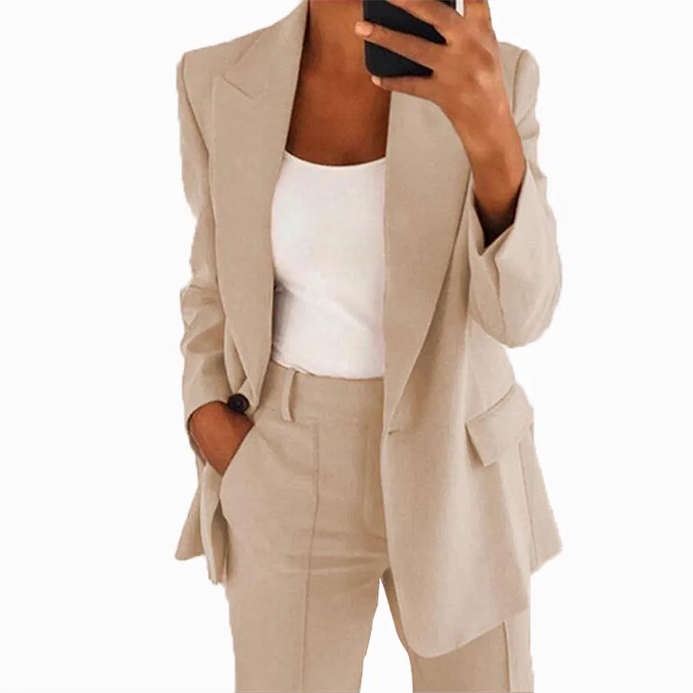 Lapel Slim-fit Cardigan Graceful Suit Jacket - Apricot Tops