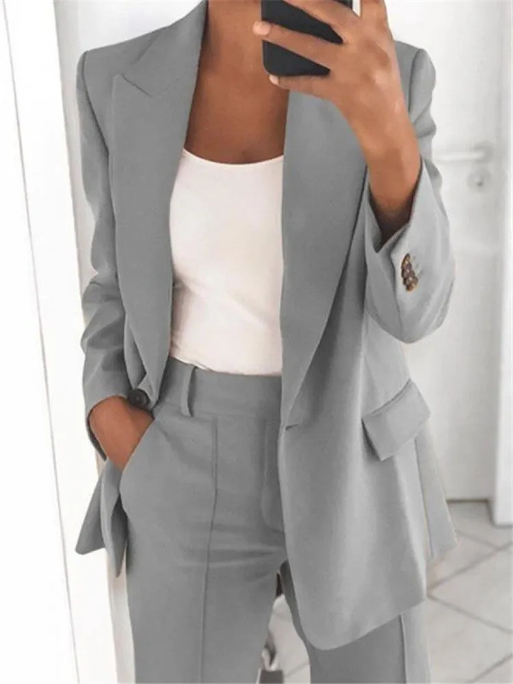 Lapel Slim-fit Cardigan Graceful Suit Jacket - Grey Tops