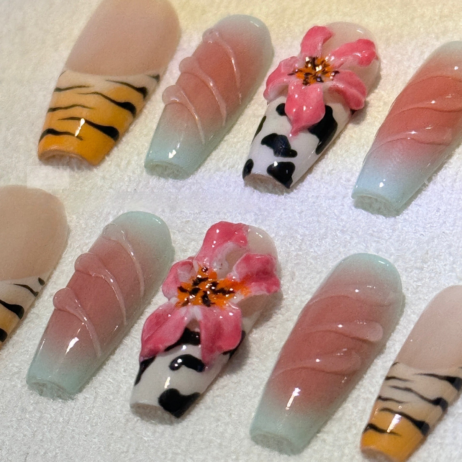 Zebra Pattern Lily Hand Carving Nail Art