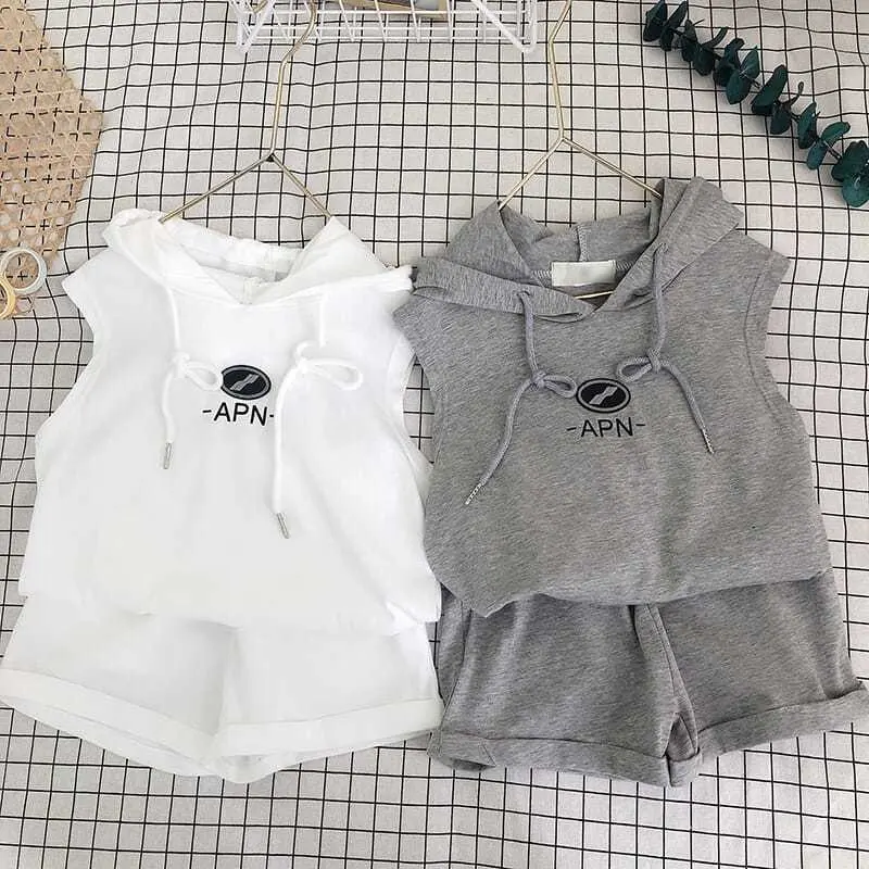 Summer Suit Korean Style Cotton Sleeveless Hooded Shorts Two-Piece