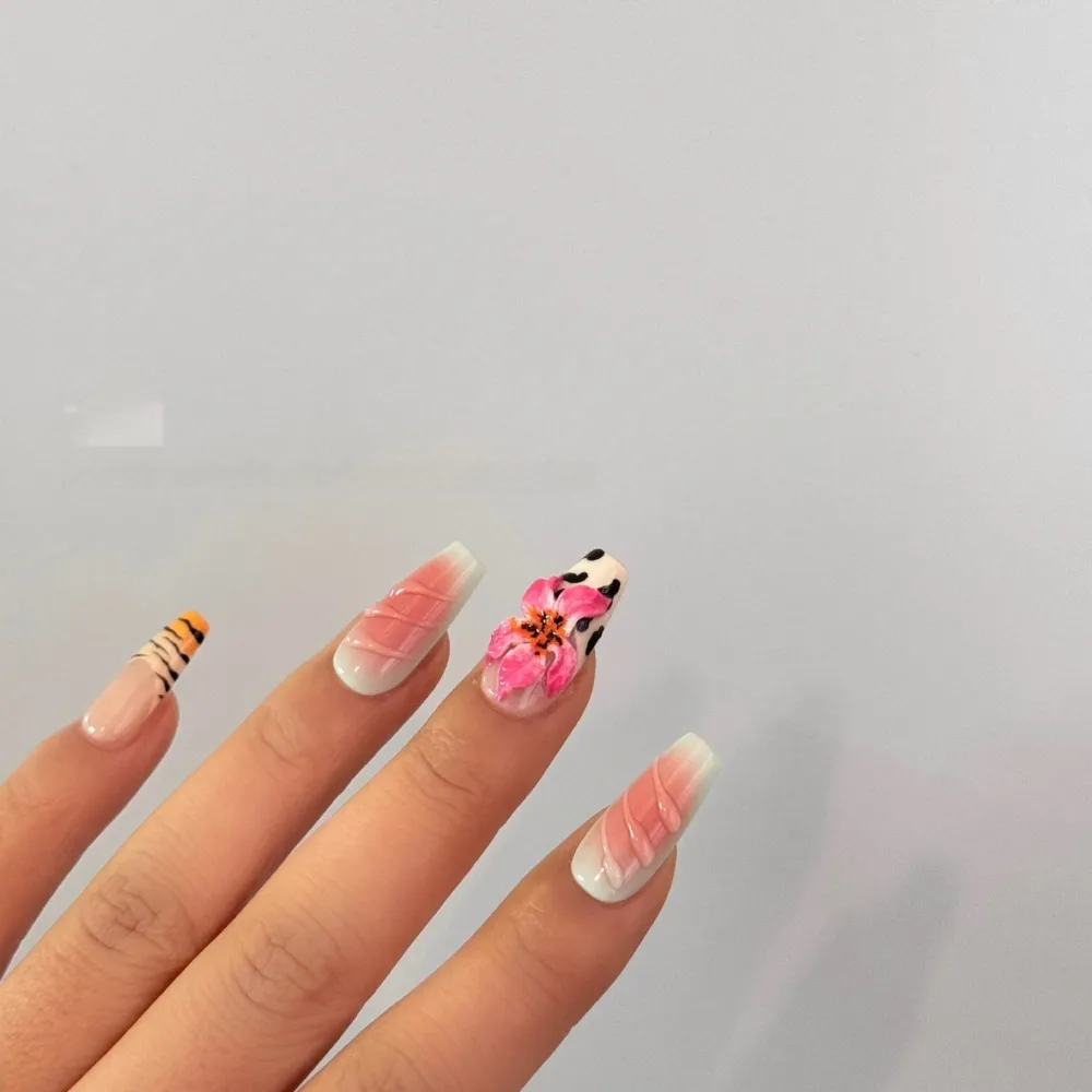 Zebra Pattern Lily Hand Carving Nail Art