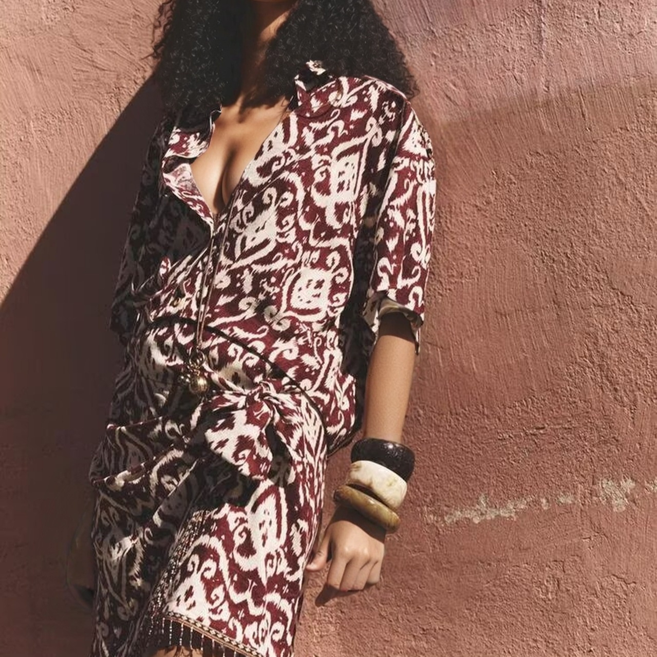 Fashion Women's Wear Casual V-neck Printed Top Beaded Tassel Printed Dress