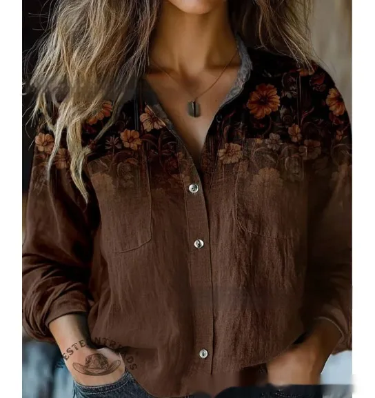 3D Printed Abstract Pattern Women's Long-sleeved Blouse - Bj252123472562-Xl