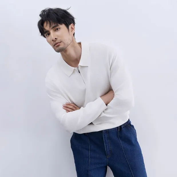 Men's Lapel Zipper Front Slim Pullover Sweater