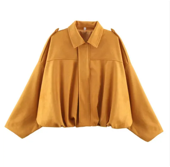 Women's European And American Style French Suede Texture Effect Coat Turmeric Xl - Shop at LoveMi