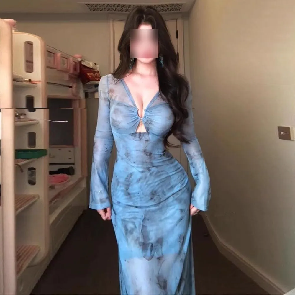 Pure Desire Seaside Vacation Beautiful Long Dress Hot Slimming Waist-tight Deep V - Dress