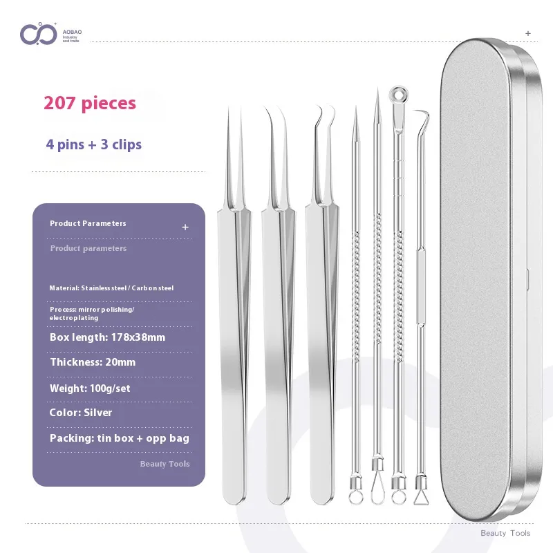 4-piece Needle Set Acne Clip Ultra Fine And Pointed - Fcz Silver 20