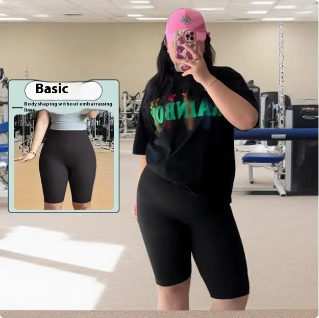 Large Size Fat Mm Super Slim High Waist Hip Lift High Elastic Leggings Black Shorts - Shop at LoveMi