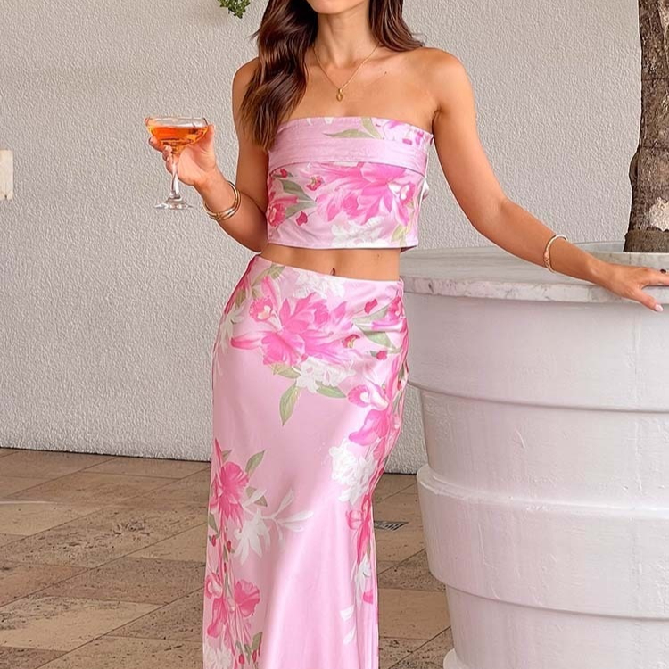 Women's Sexy Print Chest-wrapped Floral Slit Skirt