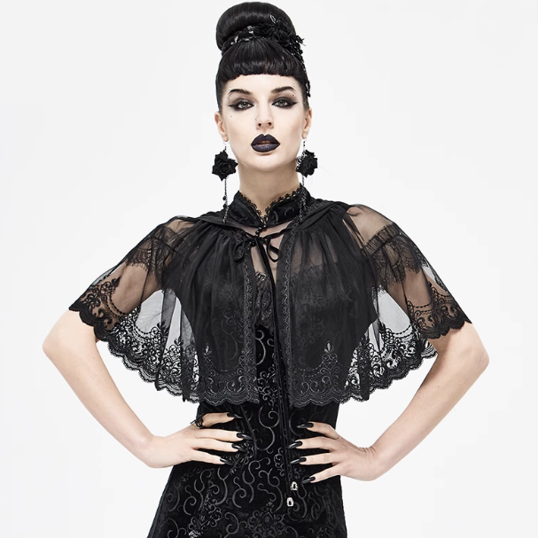 Devil Fashion Women’s Wear Dark Lace Mesh Hooded Cloak