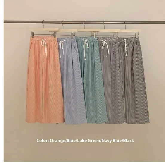 Women's Korean style Striped Casual Pants Loose Straight Wide Leg Orange - Shop at LoveMi