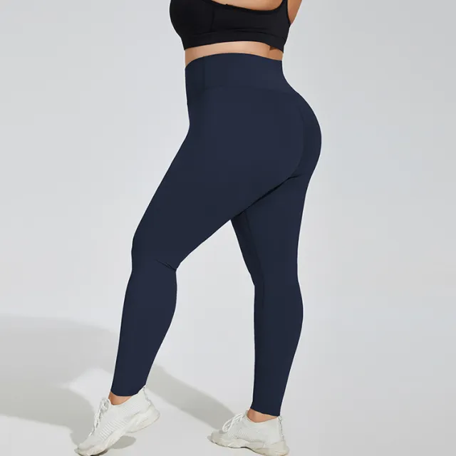 Plus Size Yoga Pants Nude Feel Breathable High Top Sports Fitness Pants Navy Blue - Shop at LoveMi
