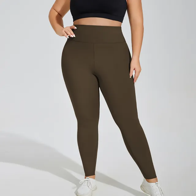 Plus Size Yoga Pants Nude Feel Breathable High Top Sports Fitness Pants Dark Brown - Shop at LoveMi