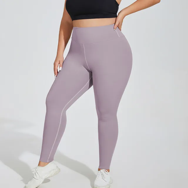 Plus Size Yoga Pants Nude Feel Breathable High Top Sports Fitness Pants Purple Verbena - Shop at LoveMi