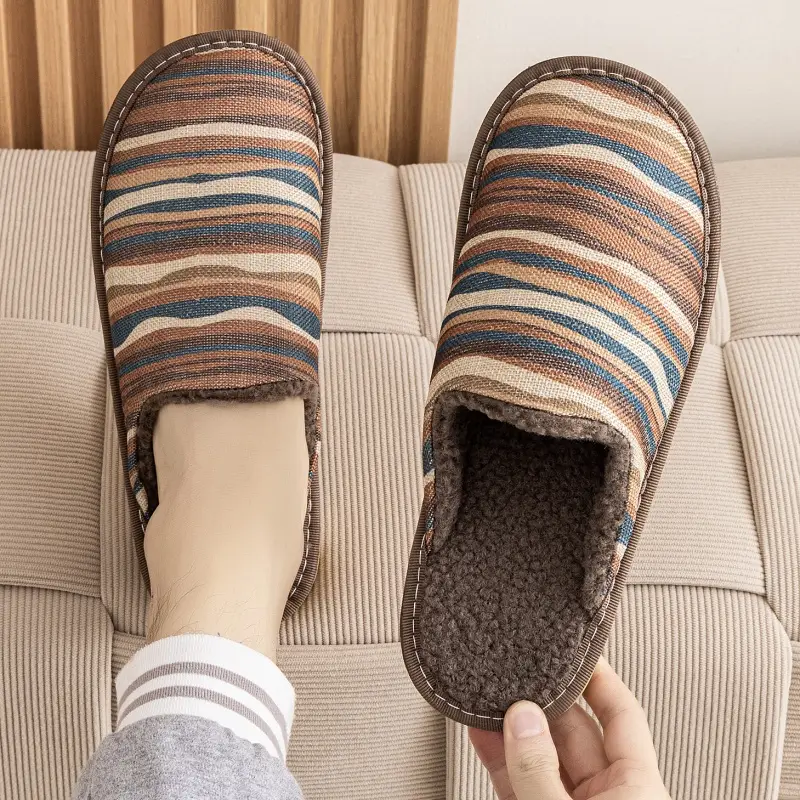 Warm Winter Linen Surface Household Cotton Slippers