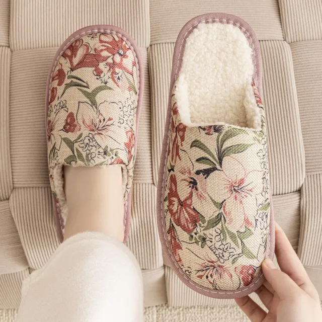 Warm Winter Linen Surface Household Cotton Slippers Red - Shop at LoveMi