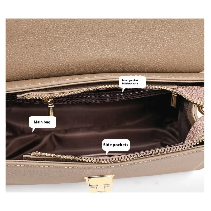 Fashion Litchi Pattern Lock Vintage Handbag