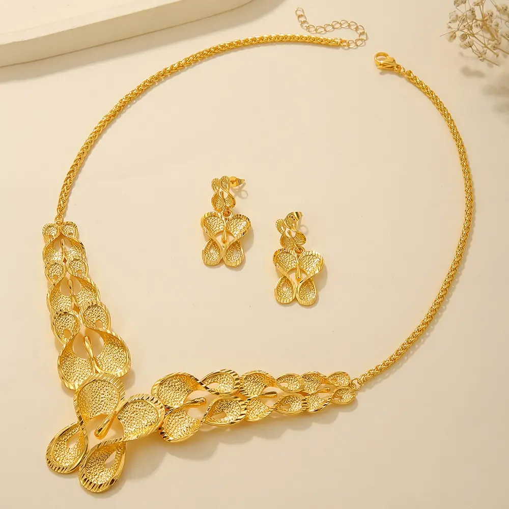 Bridal Necklace Earrings Hollow Carved Jewelry