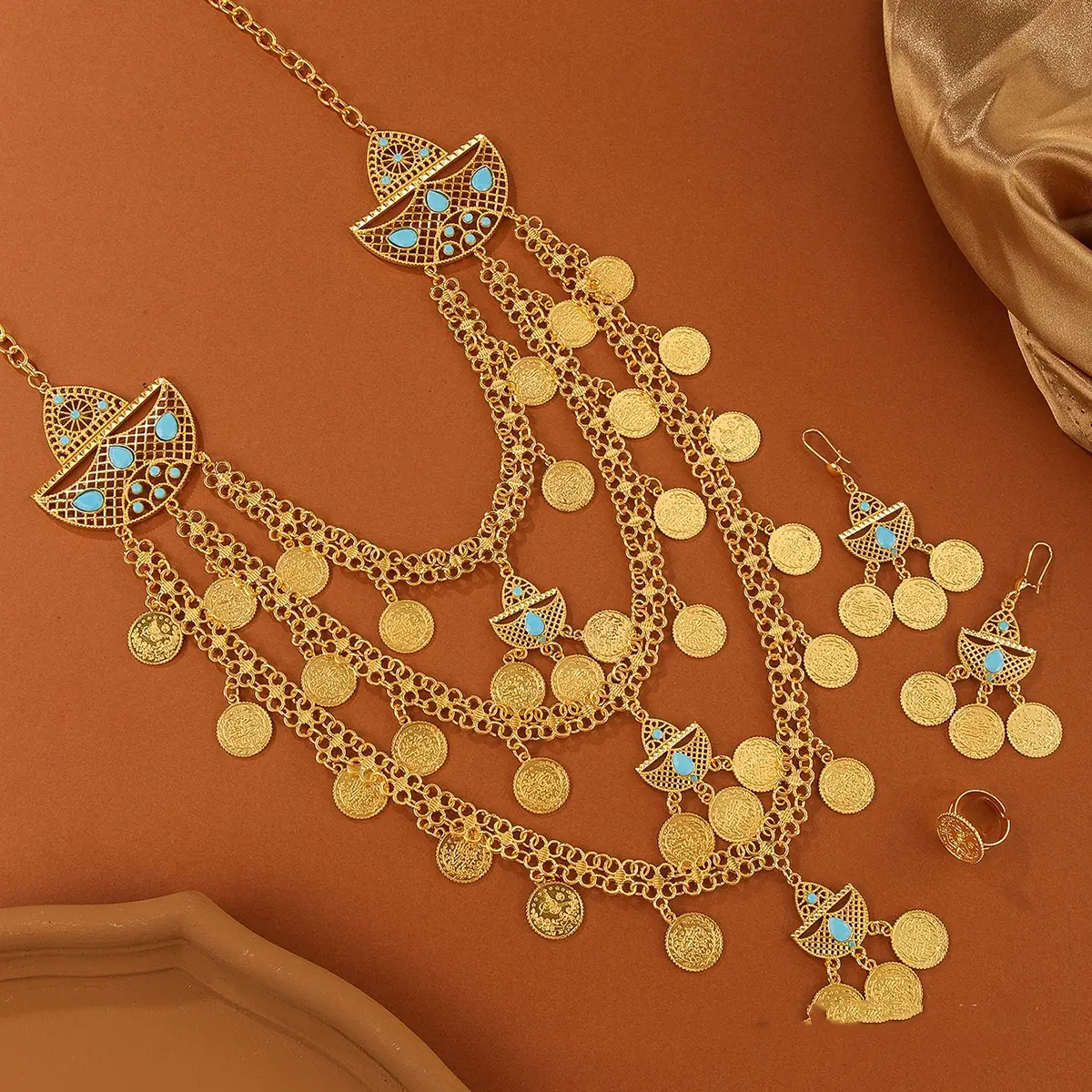 Bridal Gold-plated Necklace Earring Ring Jewelry Suit