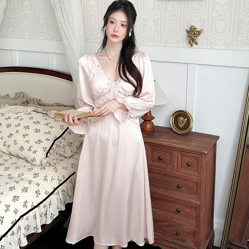 Women's French-style Retro Waist-controlled Court-style Long-sleeved Nightdress