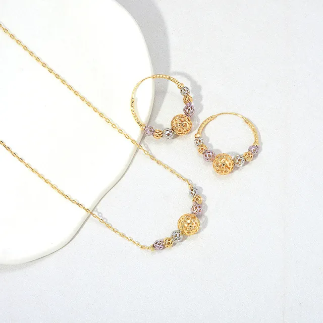 Multicolor Cutout Round Beads Necklace And Earrings Suite Necklace Jewelry 1Set - Shop at LoveMi