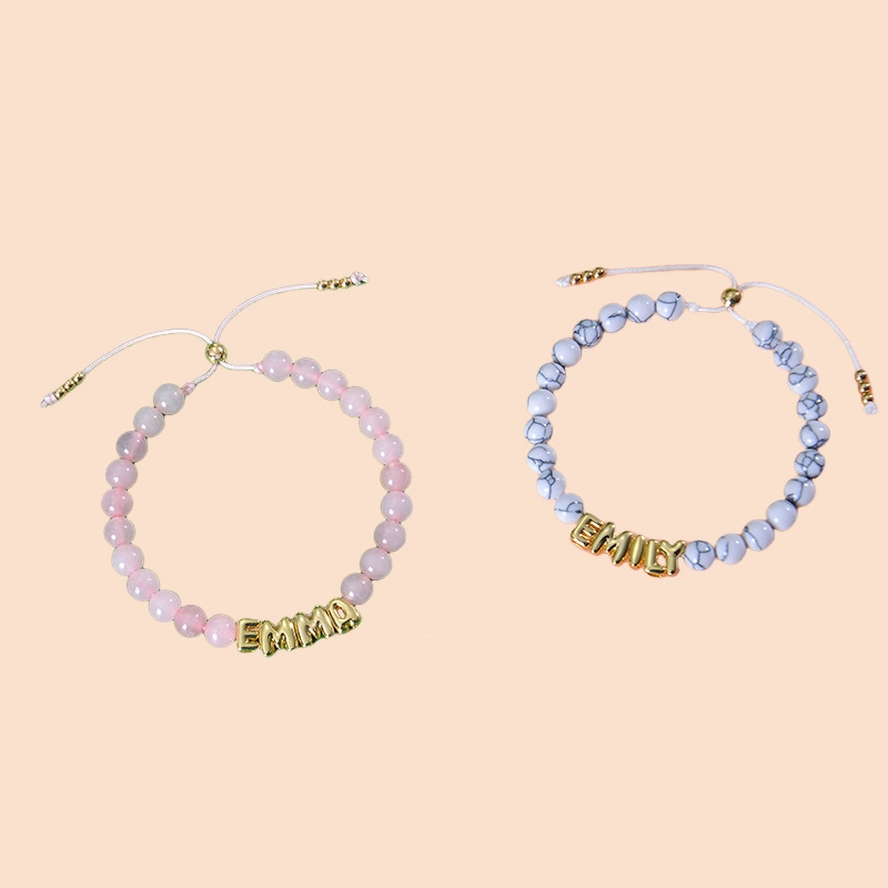 DIY Bubble Letter Bracelet Natural Stone Name Bracelet