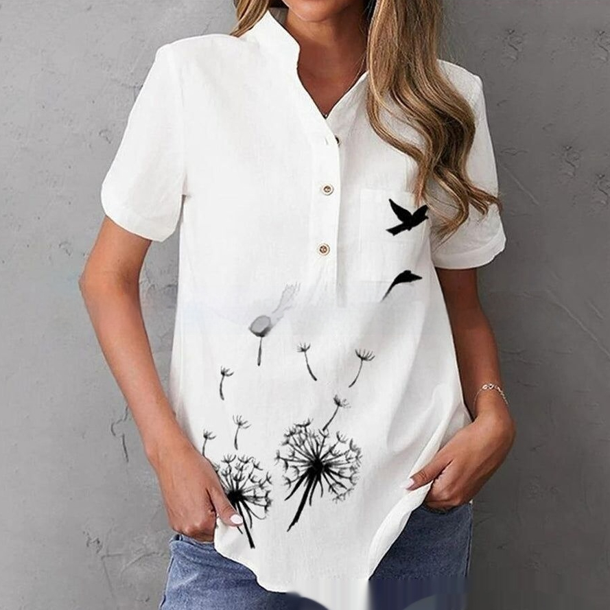Breasted Lapel Short-sleeved Shirt For Women